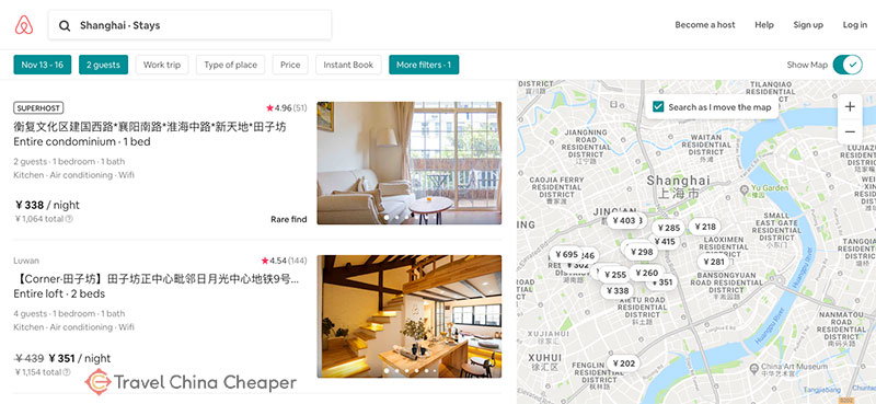 Homes listed in Shanghai on Airbnb in China