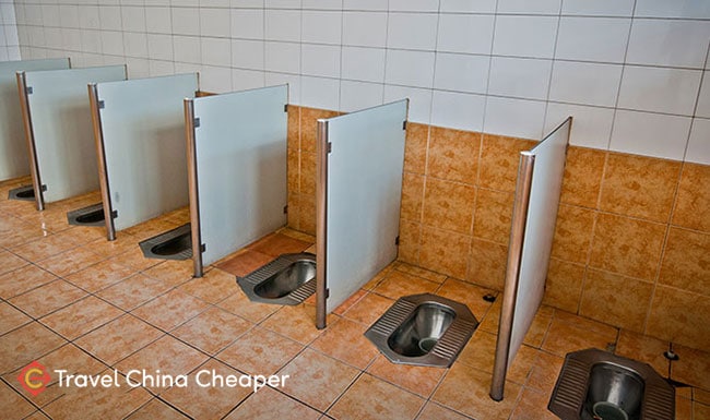 An example of Chinese squat toilets, or "squatty potties"