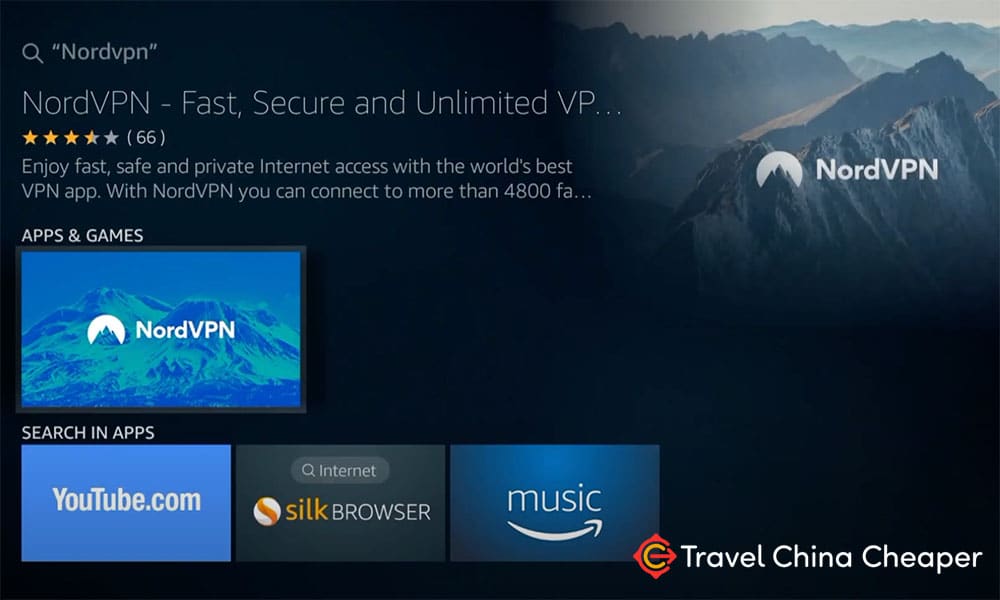 NordVPN app on FireTV